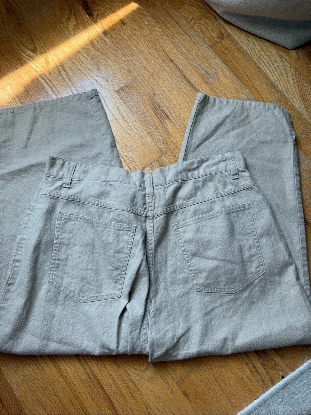 Bill Blass Petite Linen Cotton Straight Leg Pants Tan Beige Size 12P